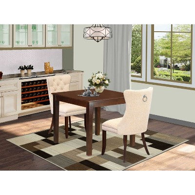 HomeStock 3-Pc Mahogany Finish Square Solid Wood Top Dining Table Set