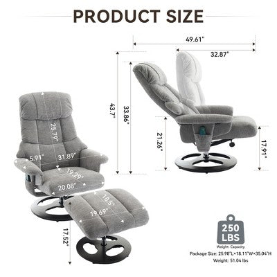 GDFStudio Mirna Ergonomic Chenille Upholstered Swivel Recliner Chair with Ottoman