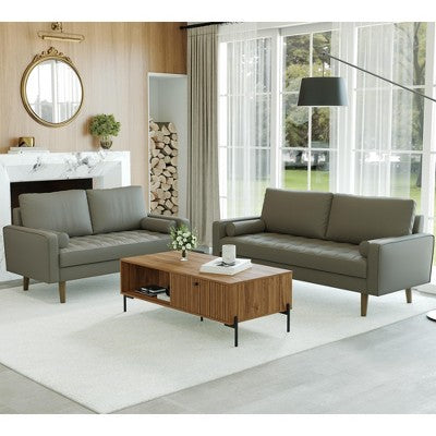 Luige 2 Piece Mid-Century Modern Square Arm Faux Leather Sofa and Loveseat Set - Tree City
