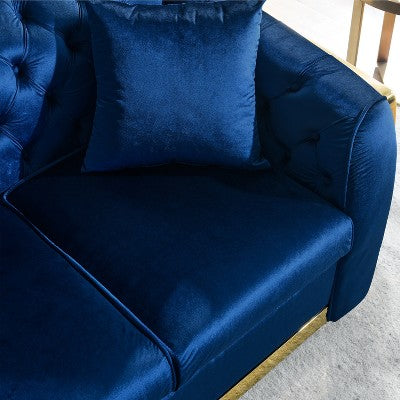 GDFStudio Tom 2 Piece Mid-Century Modern Chesterfield Velvet Upholstered 5-Seater Sofa Set with 4 Pillows