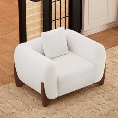 Modern Boucle Fabric Sofa Set - 1 Sofa and 2 chairs with Sleek Wooden Legs for Living Room or Home Office - Morden Fort