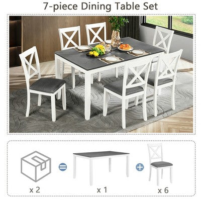 GDFStudio Loren Modern 7-Piece Solid Wood Upholstered Dining Table and Chairs Set