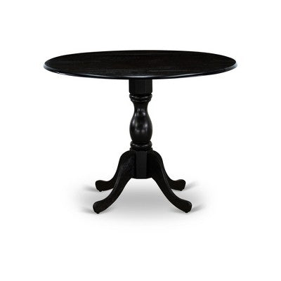 HomeStock Belmont 5 Piece Wood Dining Table Set 1 Drop Leaves Dining Room Table and 4 Black Linen Fabric Dining Chair, Wire Brushed Black Finish