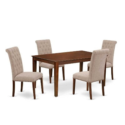 HomeStock 5-Pc Mahogany Finish Solid Wood Top - Rectangular Dining Room Set - Seats 4