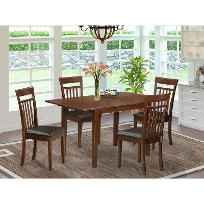 HomeStock 5-Piece Rectangle Mahogany Finish Solid Wood Top Dining table with 4-Chairs