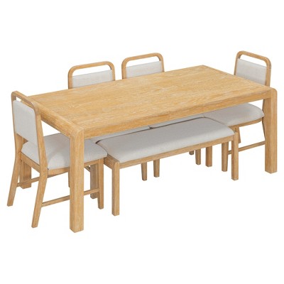6-Piece Extendable Dining Set with 4 Upholstered Chairs & Bench, 60-72 Mid-Century Modern Kitchen Table with Curved Legs - ModernLuxe
