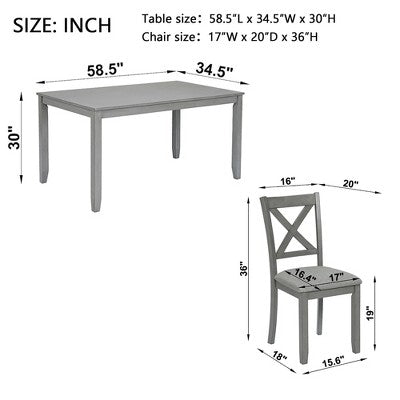 GDFStudio Loren Modern 7-Piece Solid Wood Upholstered Dining Table and Chairs Set