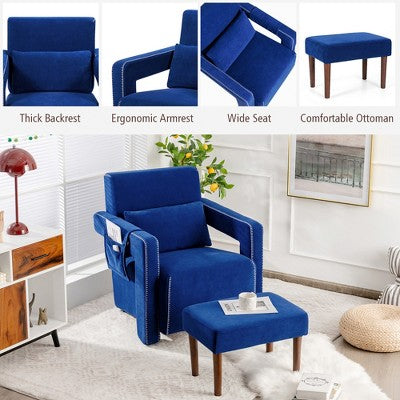 Costway Modern Berber Fleece Single Sofa Chair w/ Ottoman & Waist Pillow Red\Blue\Black\Green\Orange