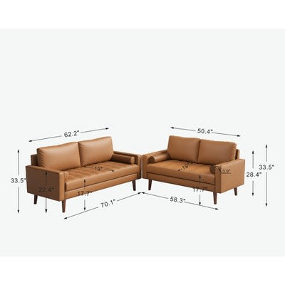 Luige 2 Piece Mid-Century Modern Square Arm Faux Leather Sofa and Loveseat Set - Tree City