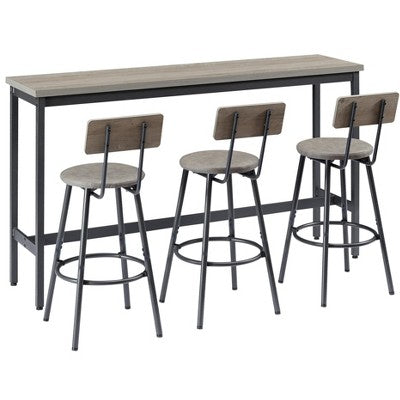 Industrial 4PCS Long Bar Table Set with 3 PU Upholstered Bar Stools, 4L -ModernLuxe