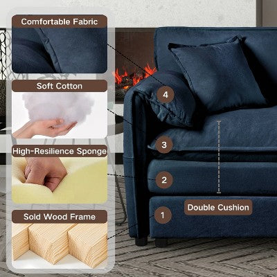GDFStudio Jorah Modular 2 Piece Chenille Upholstered Sofa Set with 3 Pillows and Storage Pockets
