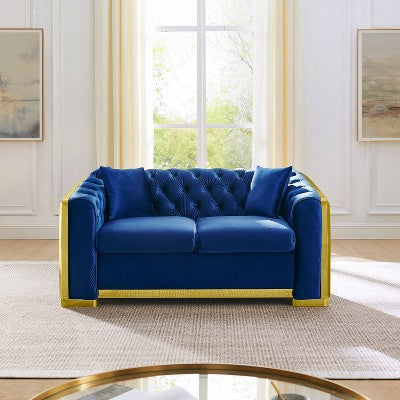 GDFStudio Tom 2 Piece Mid-Century Modern Chesterfield Velvet Upholstered 5-Seater Sofa Set with 4 Pillows