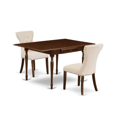 HomeStock 3-Pc Mahogany Finish Rectangular Solid Wood Top With Dropleaf Dining Table Set