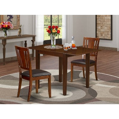 HomeStock Belmont Dining Set for 3 Wooden Dining Room Chairs, Wood Dining Table - Chocolate Brown Color Faux Leather - Mahogany Finish