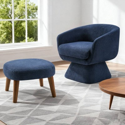 Modern Swivel Accent Chair and Ottoman Set, Fabric Upholstered Swivel Side Chair for Living Room, Bedroom, Apartment, or Reading Nook-Panipeachy