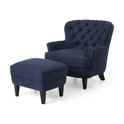 GDFStudio Jaxen Contemporary Fabric Tufted Club Chair and Ottoman Set