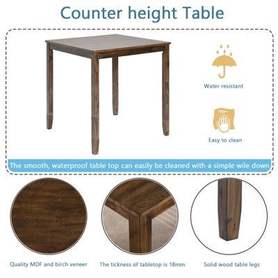 GDFStudio Nolwenn Traditional 5 Piece Acacia Wood Rubberwood Dining Table Set with 4 Linen Upholstered Chairs