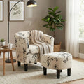GDFStudio Everett Vintage Script Pattern Fabric Upholstered Barrel Back Accent Lounge Chair with Ottoman