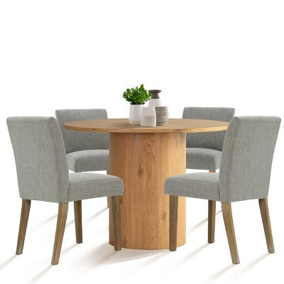 5-Piece Round Dining Table Set & 4 Upholstered Chairs, Modern Wood Pedestal Table Set for Kitchen, Breakfast Nook or Dining Room-Panipeachy