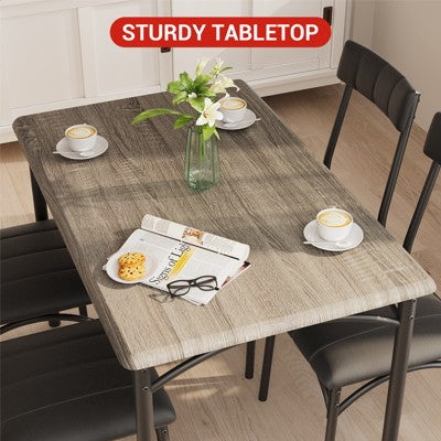 Dining Table Set for 4, Kitchen Table with Upholstered Chairs, Rectangular Wood Dining Room Table Set for Small Space, Dinner, Apartment, Home