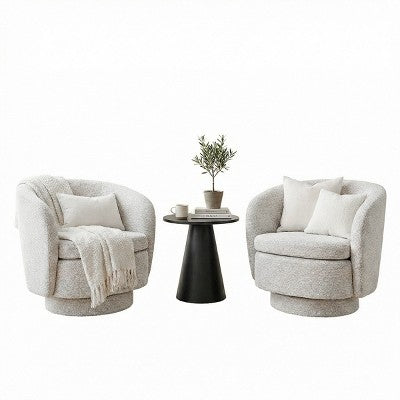 3-Piece Modern Seating Set with 2 Swivel Barrel Accent Chairs and Black Pedestal Round Side Table for Living Room or Reading Corner-Panipeachy