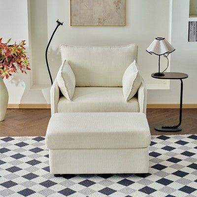 GDFStudio Renac Modern Corduroy Upholstered Chaise Lounge with Storage Ottoman and Pillows