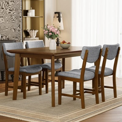 Rustic Wood Dining Table Set for 4, 5 Pieces Rectangular Table Set with Upholstered Chairs for Small Space Kitchen