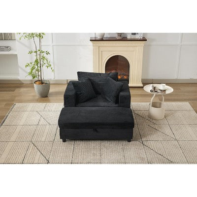 Chaise Lounge with Removable Ottoman, Corduroy Upholstered Armchair Accent Chair Sleeper Sofa Chair - ModernLuxe