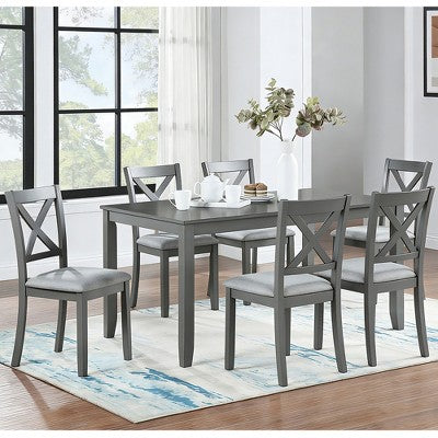 GDFStudio Loren Modern 7-Piece Solid Wood Upholstered Dining Table and Chairs Set