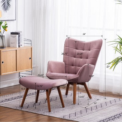 GDFStudio Valda Contemporary Velvet Tufted Accent Chair and Ottoman Set with Wingback