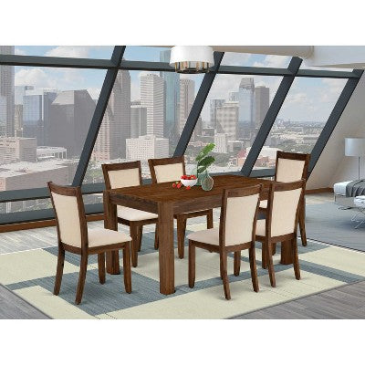 HomeStock 7-Piece Sand Blasted Black Finish Solid Wood Top Dining Table with 6 Chairs