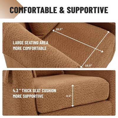 Swivel Accent Chair with Ottoman Set, Modern Chenille Barrel Armchair with Back Pillow & 2 Armrest Covers for Living Room, Bedroom, Office