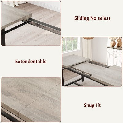 Dining Table Set for 4-6, Large Extendable Wooden Kitchen Table Set for 6, Rectangle Kitchen Table Set with 2 Upholstered Benches