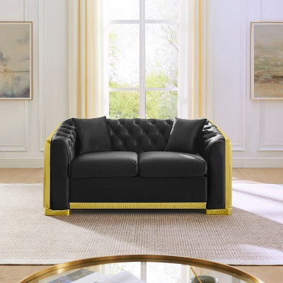 GDFStudio Tom 2 Piece Mid-Century Modern Chesterfield Velvet Upholstered 5-Seater Sofa Set with 4 Pillows