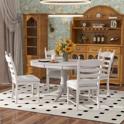 5-Piece Vintage Wood Extendable Dining Table Sets with 4 Upholstered Dining Chairs - ModernLuxe