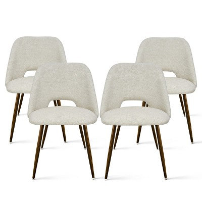 5-Piece Round Glass Dining Table Set with Upholstered Fabric Chairs, Modern Kitchen & Dining Room Furniture with Walnut Legs-Panipeachy