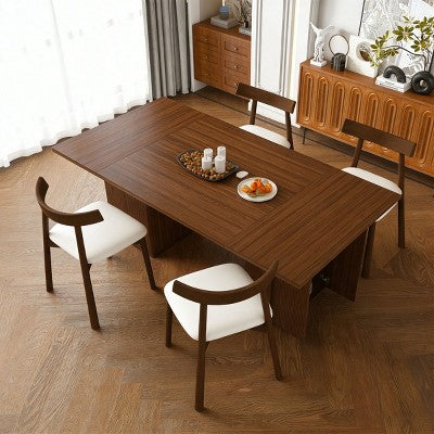 Modern Rustic Dining Set with 78 Rectangular Storage-Base Table and 4 PU Cushioned Chairs for Kitchen and Dining Room-Panipeachy