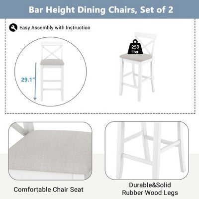 GDFStudio Varo Farmhouse Rectangular Acacia Wood Bar Height Dining Set with Upholstered Chairs