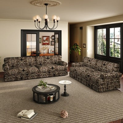 GDFStudio Belmont Mid-Century Modern Sofa Set with Rolled Arms and Pleated Skirt Design
