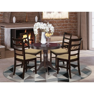 5-Piece Round Cappuccino Finish Solid Wood Top Dining table with 4 Chairs with