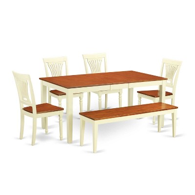 HomeStock 6-Piece Rectangle Buttermilk Cherry Finish Solid Wood Top Dining Table with 1-Bench and 4-Chairs