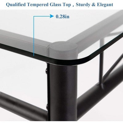 VECELO 5 Piece Dining Table Set with Glass Top Table & 4 Upholstered Chairs, Kitchen Rectangular Table Set Brown/Black