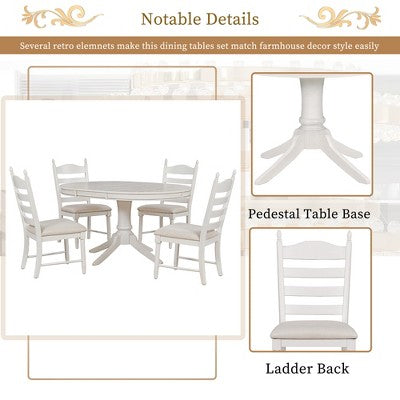 5-Piece Vintage Wood Extendable Dining Table Sets with 4 Upholstered Dining Chairs - ModernLuxe