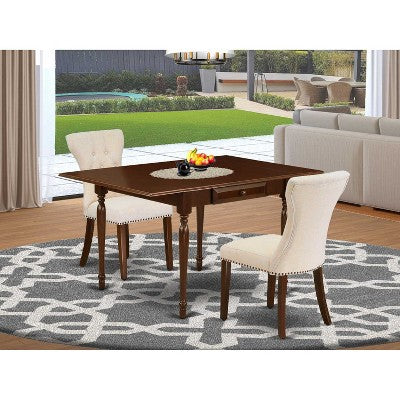 HomeStock 3-Pc Mahogany Finish Rectangular Solid Wood Top With Dropleaf Dining Table Set