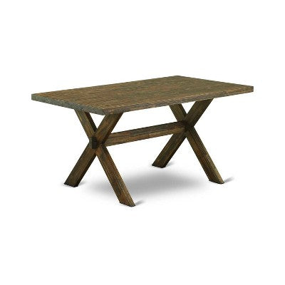 HomeStock 7-Piece Distressed Jacobean Finish Solid Wood Top Dining Table with 6 Parson-Chairs