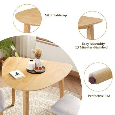 3-Piece Modern Dining Table Set, Triangular Side Table & 2 Curved Wood Chairs for Small Living Room Kitchen Studio - ModernLuxe