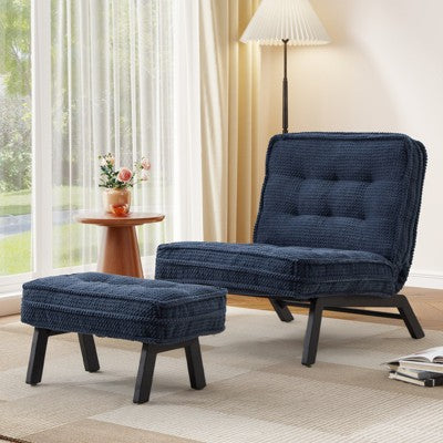 Bestier Accent Chair with Adjustable Backrest, Tufted Lounge Chair with Ottoman Set, Upholstered Reclining Chair for Reading Room
