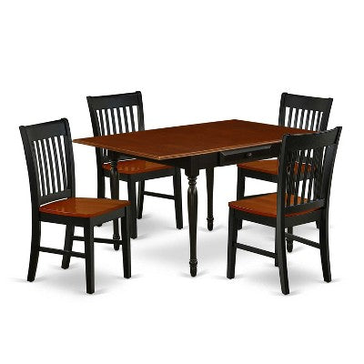 5-Piece Black and Cherry Finish Solid Wood Top - Dining Room Set - Seats 4