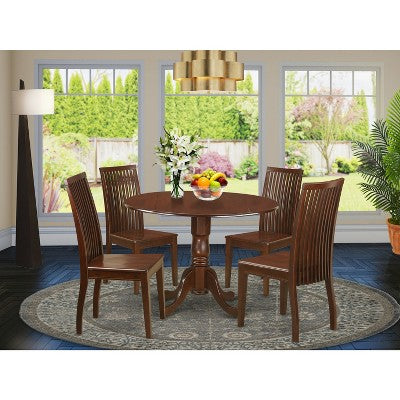Round Kitchen Table Set with 4 Chairs - 42 Inch Dining Table, Mahogany Finish, Compact Furniture Set