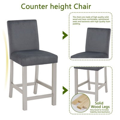 5 Piece Counter Height Table Set with Square Table and 4 Upholstered Chairs, Counter Height Dining Table with Crystal Decoration and Chair Set